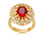 Lumiara 18K Solid Gold Red Ruby & Diamond Sunflower Ring
