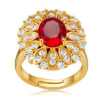 Lumiara 18K Solid Gold Red Ruby & Diamond Sunflower Ring