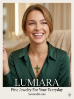 Lumiara "Everlasting Faith" 18K Gold & Emerald Cross Pendant - Image 3