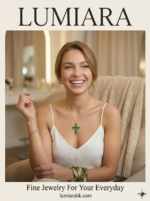 Lumiara "Everlasting Faith" 18K Gold & Emerald Cross Pendant - Image 2