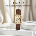 Lucky Fox Vintage Tank Series - Elegant Roman Numeral Gold Quartz Watch for Women