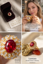 Lumiara 18K Solid Gold Red Ruby & Diamond Sunflower Ring - Image 4