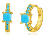 Lumiara 18K Gold Hoop Earrings with Micro-Pave Cushion-Cut Natural Turquoise Set