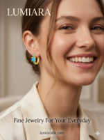 Lumiara 18K Gold Hoop Earrings with Micro-Pave Cushion-Cut Natural Turquoise Set - Image 2