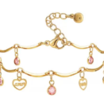 Lumiara "Amor Wave" 18K Gold Pink Crystal Charm Anklet