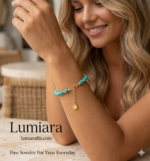 Lumiara "Azure Breeze" Natural Turquoise & 18K Gold Bead Bracelet - Image 2