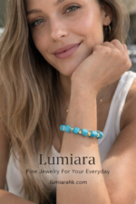 Lumiara "Azure Earth" Raw Turquoise & Gold Beaded Bracelet - Image 2